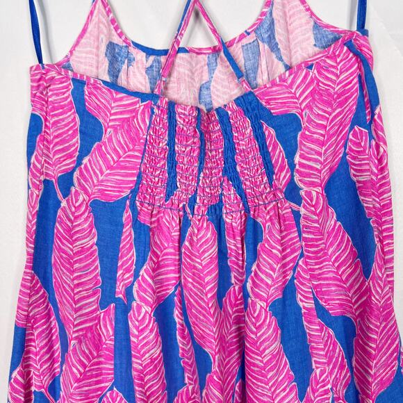 Vineyard Vines Size 00 Pink Blue Palm Print Maxi Dress Cross Strap Linen Blend - Picture 7 of 11